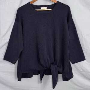 Retrology Dark Cornflower Blue, Asymmetrical Hem with Front-Tie Sweater in 1X